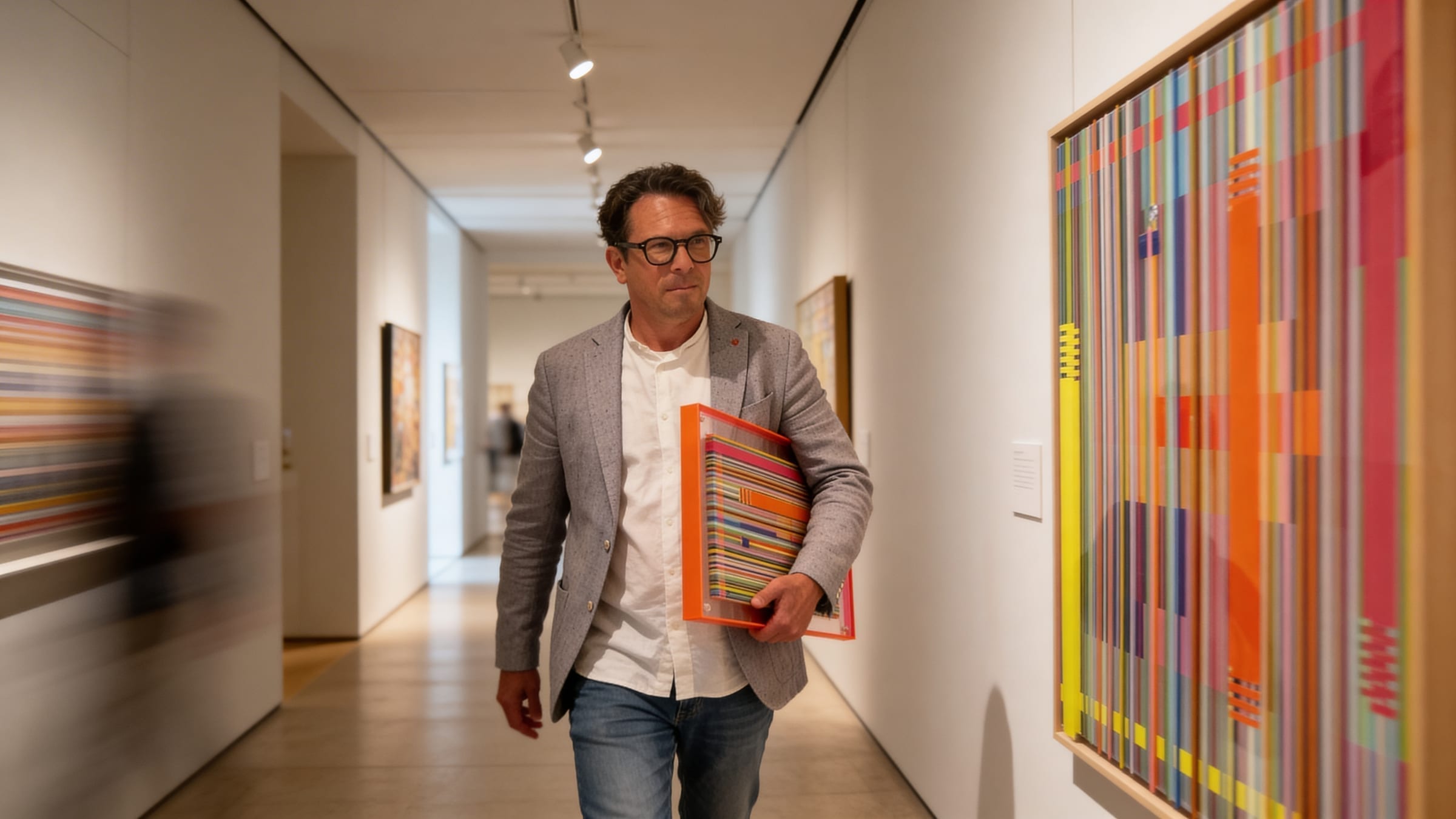 Olivier Ameye with abstract line composition artwork